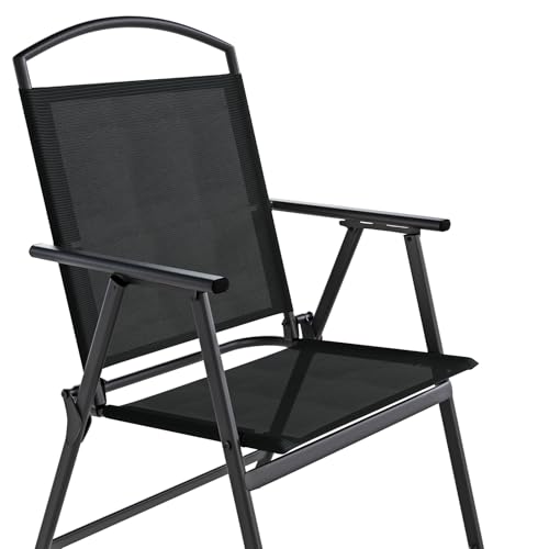 SWITTE Folding Patio Chairs Set of 2, Outdoor Dining Chairs with Armrests, Breathable Textilene & Steel Frame for Lawn, Garden, Yard or Poolside - Black