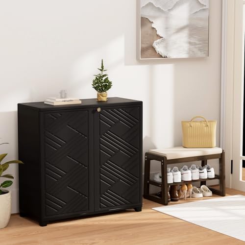 KINYING Outdoor Storage Cabinet Waterproof, 60 Gallon Resin Outdoor Storage Shed for Patio/Garden/Backyard, Outdoor Storage Box for Cushions,Garden Tools and Pool Supplies(Black with 1 Shelving)