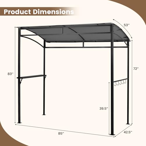 Tangkula 7ft Grill Gazebo, Patio Barbecue Canopy with Serving Shelf and Storage Hooks, Curved Grill Shelter w/Heavy-Duty Steel Frame Sunshade Awning for Outdoor Garden (Gray)