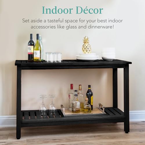 Best Choice Products 48in 2-Shelf Eucalyptus Wooden Console Table Indoor Outdoor Multifunctional Buffet Bar Storage Organizer w/Foot Sliders - Black