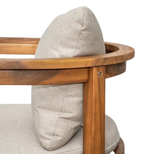 Christopher Knight Home Kuart Acacia Wood Outdoor Bar Stool Set of 2 with Cushion, Patio Armchair Set for Bar Table, Wooden Counter Height Patio Bar Stool with Footrest, Teak+Beige