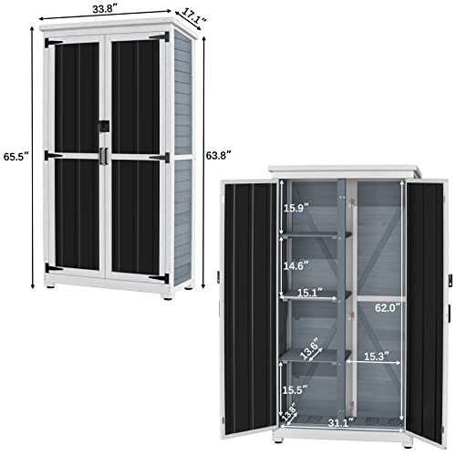 GDLF Outdoor Storage Cabinet Wood & Metal Garden Shed with Waterproof Roof and Sturdy Lockable Doors 66"