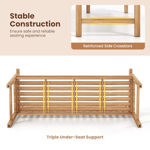Tangkula 62" Teak Wood Outdoor Bench, 3-Seat Solid Wood Garden Patio Bench with Armrests and Backrest, Wooden Outside Porch Bench Seating Furniture for Backyard, Balcony and Park (62")