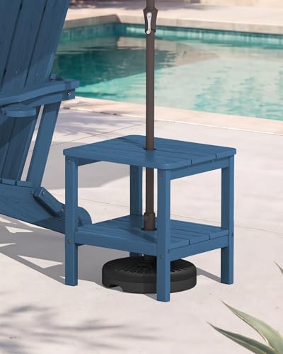 SERWALL 2-Tier HDPE Outdoor Side Table, Weatherproof Rectangular Adirondack Side Table, Blue
