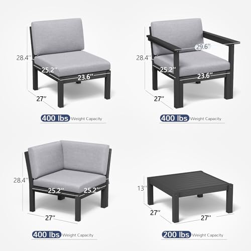 Stoog 6-Piece Patio Sectional Sofa Set, Modular Outdoor Furniture Set - All-Weather Waterproof HIPS Frame & Quick-Dry Olefin Cushions, Black