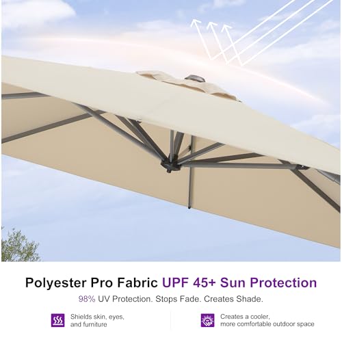 PURPLE LEAF 9' X 11.5' Patio Umbrella Outdoor Cantilever Rectangle Umbrella Aluminum Offset Umbrella with 360-degree Rotation for Garden Deck Pool Patio, Beige
