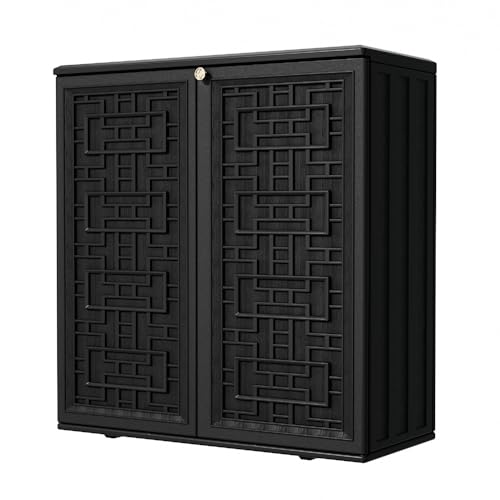 Mrosaa Outdoor Storage Cabinet Waterproof with Shelf,Resin Storage Sheds Outdoor Cabinets for tub Towels/Chemicals/Grill Items/Patio/Garden/Backyard, Size 34.3''L*15''W*36.2''H（Black）