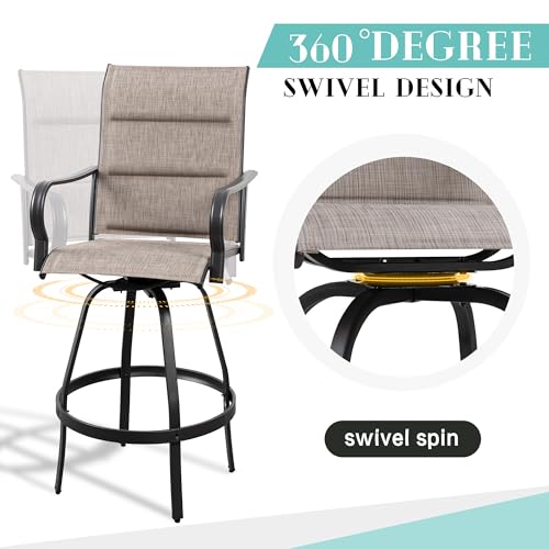 Vongrasig 2 Piece Outdoor Patio Swivel Bar Chairs, All Weather Padded Sling Textile High Top Bar Stools, Bistro Set for Backyard, Lawn Garden, Balcony, Gray