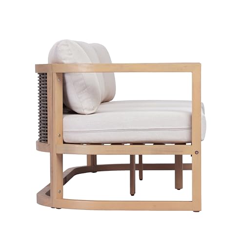 Christopher Knight Home Fido 5-Seater Patio Furniture Set with Cushion, 4 Piece Outdoor Acacia Wood Conversation Set, Solid Wood Outdoor Sectional Sofa Set with Coffee Table, Light Teak+Beige
