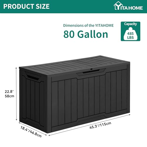 YITAHOME 80 Gallon Resin Deck Box, Outdoor Lockable Storage Box for Patio Furniture, Waterproof Patio Deck Box for Cushions, Pool Supplies, Sports Equipment and Garden Tools, Black