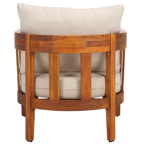 SAFAVIEH Outdoor Collection Owen Natural Brown/Taupe Cushion Solid Wood Chair Set of 2
