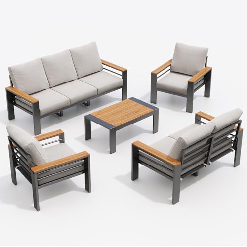 Aoxun Patio Furniture Set, 7 Piece Aluminum Patio Sets with 5" Thicken & Washable Cushion, Waterproof Outdoor Furniture with Coffee Table, Outdoor Couch Sectional for Backyard, Porch and Garden