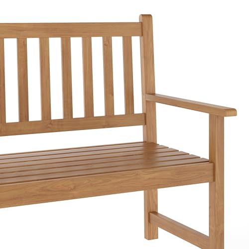 Flash Furniture Adele Commercial Indoor/Outdoor Acacia Wood Bench, 2-Person Slatted Patio Loveseat, for Use in Yard, Garden, Porch, or Park, Brown