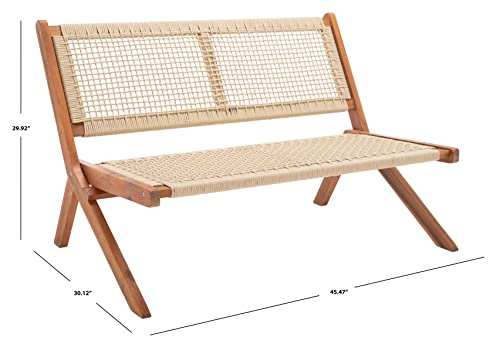 SAFAVIEH Outdoor - Kobina Folding Bench - Natural & Natural - Solid Wood and Rope - Modern Sculpted Folding Design - Ideal for Patio, Deck, Porch, Backyard, 13.8" Seat Height (PAT7304A)