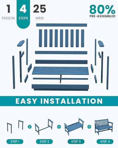 SERWALL Outdoor Bench, HDPE Outdoor Benches Weatherproof, 2-Person Garden Bench with 660 lbs Weight Capacity, Patio Benches for Outdoors, Garden, Porch, Backyard and Park, Navy Blue