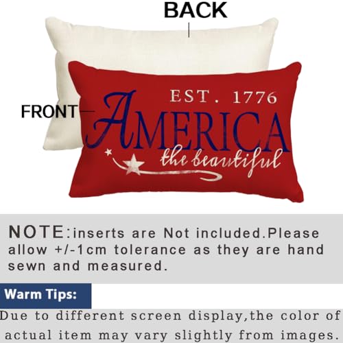 RABUSOFA 4th of July Patriotic Signs Throw Pillow Covers 12x20 Inch,Red White and Blue Memorial Day Outdoor Independence Day Fourth of July Lumbar Cushion Case Decoration for Home