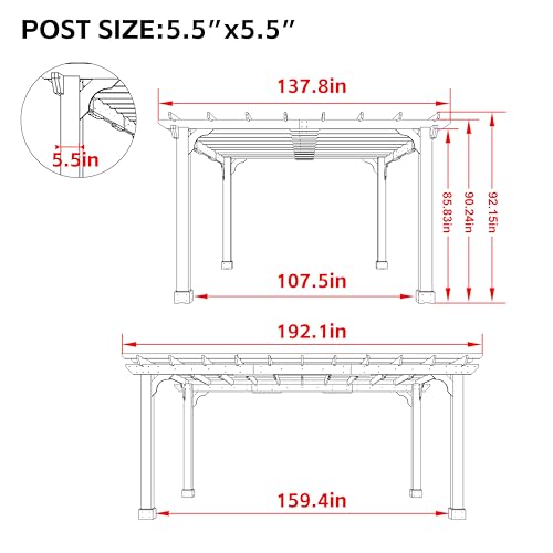 Yardenaler 12 x16 FT Wooden Pergola, Cedar Wood Gazebo with Flat Roof, Outdoor Garden Shelter with Stakes Included, Patio, Deck, Backyard, Lawn