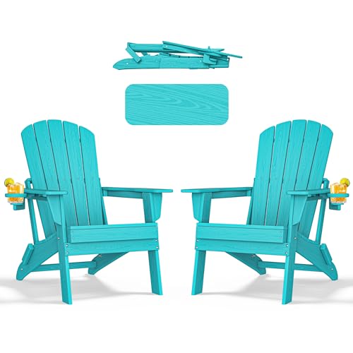 nevilywood HDPE Foldable Adirondack Chairs Set of 2, Waterproof All-Weather Outdoor Design, for Fire Pit, Patio & Beach, Aruba