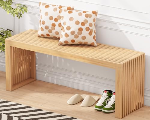 Toolola Bamboo Dining Bench, 35-inch Sleek Design Entryway Shoe Rack Bench, Indoor Kitchen Table Bench, Waterproof Outdoor Bench, Natural