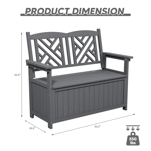 LLHHONGSHOPP 80 Gallon Outdoor Storage Bench Deck Box, Waterproof Weather Resistant Patio Bench with Armrests for Patio Garden and Porch, Large Capacity Storage Seat for Garden Tools, Cushions(Grey)