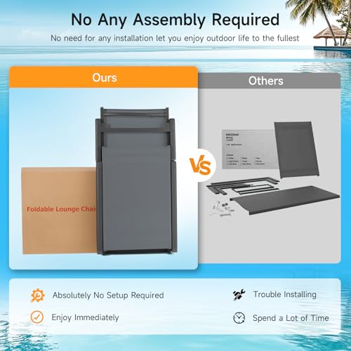 ONBRILL Aluminum Chaise Lounge Chair Outdoor, Foldable & Assembly Free Outdoor Lounge Chair with 5 Position Adjustable Backrest, Patio Pool Lounge Chairs for Outside Poolside Beach Lawn, 1PC, Grey