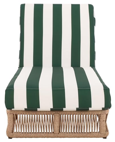 SAFAVIEH Outdoor - Gillian Chaise Lounge Chair - Heather Tan & Hunter Green Stripe - Steel and Woven Rope - Adjustable 5-Position Backrest - Ideal for Patio, Deck, Poolside, Backyard (PAT7527H)