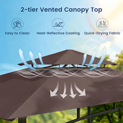 Murago 8x5 Grill Gazebo, BBQ Gazebo for Outdoor Grill, All Weather BBQ Canopy with 2 Shelves and Utensil Organizer, Steel Frame with Bottle Opener for Patio, Backyard, Grilling, Brown