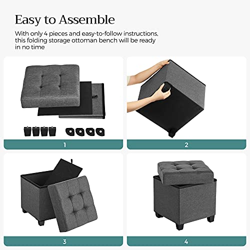 SONGMICS Storage Ottoman, Small Ottoman Foot Rest with Legs, 15 x 15 x 15.7 Inches Foot Stool, Load up to 660 lb, for Living Room, Bedroom, Dorm, Dark Gray ULSF14GYZ