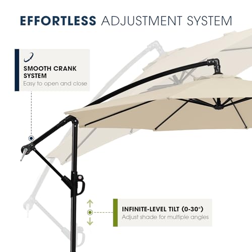 wikiwiki 10ft Patio Umbrella with Base Included, Outdoor Offset Cantilever Umbrella with Sandbag Base for Backyard, Garden and Pool, Easy to Tilt and Crank, Beige