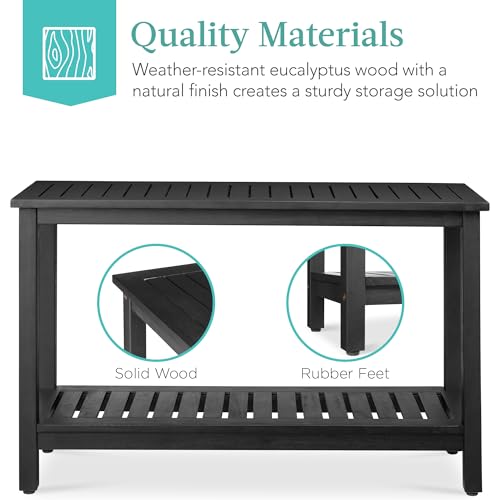 Best Choice Products 48in 2-Shelf Eucalyptus Wooden Console Table Indoor Outdoor Multifunctional Buffet Bar Storage Organizer w/Foot Sliders - Black