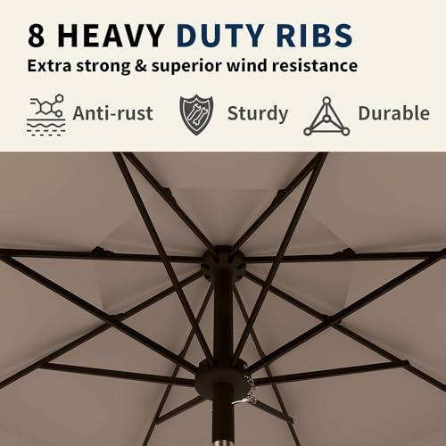 Patio Kingdom 10FT Patio Umbrella 3 Tiers Outdoor Market Umbrella w/Push Button Tilt, Crank, UV and Waterproof Table Umbrella for Garden, Pool, Backyard, Deck, Lawn, Beige