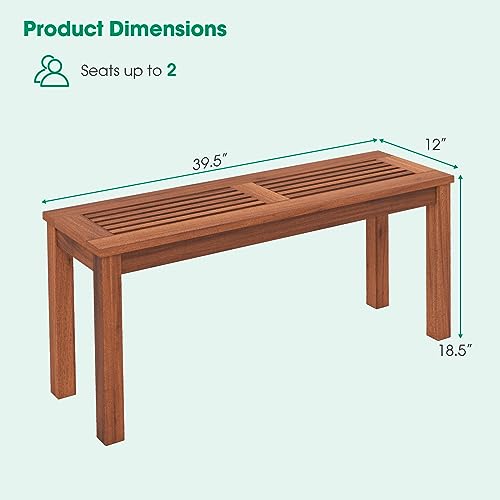 Tangkula Patio Wood Bench, 2-Person Solid Wood Bench with Slatted Seat, 39.5" Long Loveseat with Stable Wood Frame, Indoor Outdoor Dining Bench for Backyard, Poolside, Entryway (1)
