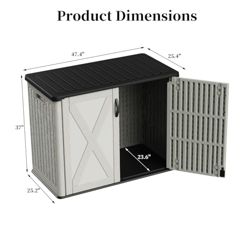 Patiowell 25 Cu.ft Outdoor Storage Cabinet with Lockable Door, Waterproof Horizontal Storage Shed for Tools and Patio Furniture, All-Weather Resin Shed Easy Assemble for Pool or Backyards, Brown