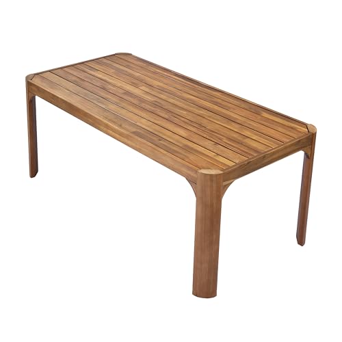 Christopher Knight Home Outdoor Dining Table Set with 2 Benches, 70" Acacia Wood Patio Table and Dual 57" Benches, Teak Finish Slatted Garden Furniture for Backyard Deck Seating 6-8 People