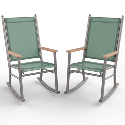 Shintenchi 2 Pcs Outdoor Rocking Chairs Set,Upgraded High Back Patio Rocking Chairs Set,Breathable Textilene Fabric Rocking Chair for Porch,Patio,Garden,Balcony(Green)