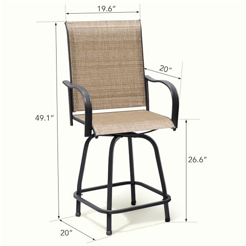 Devoko Patio Bar Stools Set of 2 All-Weather Outdoor Patio Furniture Set Counter Height Tall Patio Swivel Chairs for Bistro, Lawn, Garden, Backyard