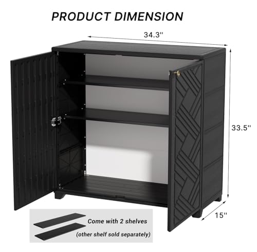 KINYING Outdoor Storage Cabinet Waterproof with 2 Shelves, 60 Gallon Resin Storage Shed for Patio/Garden/Backyard, Outdoor Storage Box for Cushions,Garden Tools and Pool Supplies,Black