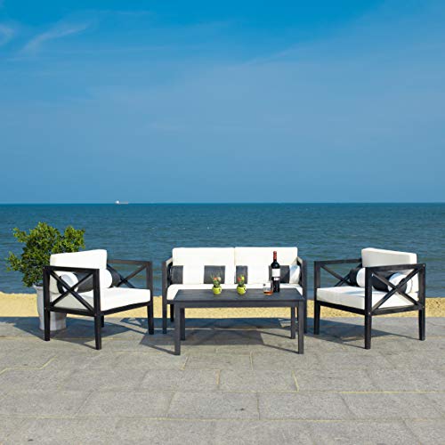 Safavieh Outdoor Nunzio Black and Beige 4-Piece Patio Set (Pillows Included)