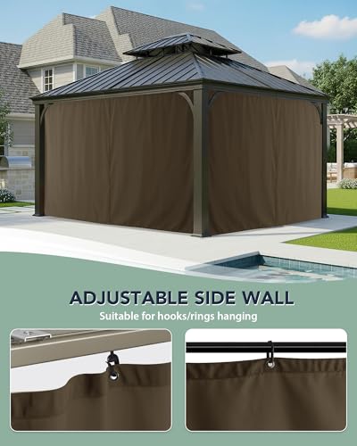 RichSets Gazebo Curtains Outdoor Waterproof - 10'Wx12'Lx7'H Gazebo Universal Replacement Privacy Curtains, 4 Panels Sidewall Drapes with Zipper for Patio Pergola Garden Backyard, Brown