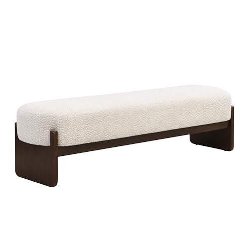 Christopher Knight Home Arden Minimalist Style Rectangular Loop Yarn Fabric Ottoman Bench, Rubberwood Frame, Entryway Bench, Living Room Sofa Extra Seat, End of Bed Footstool, Beige+Brown