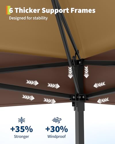 Garvee 12x12FT Pop Up Gazebo with Mosquito Netting, Outdoor Canopy Tent Easy Setup for Backyard Patio Garden Deck, Khaki & Coffee
