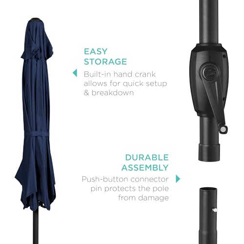 Best Choice Products 7.5ft Heavy-Duty Round Outdoor Market Table Patio Umbrella w/Steel Pole, Push Button Tilt, Easy Crank Lift - Navy Blue
