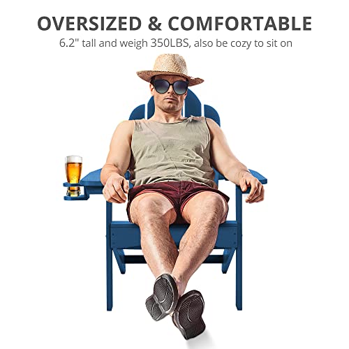 LUE BONA HDPS Adirondack Chairs Set of 4, Long-Lasting All-Season Outdoor Patio Chairs, Hidden Cup Holder, 350 LBS, Navy Blue