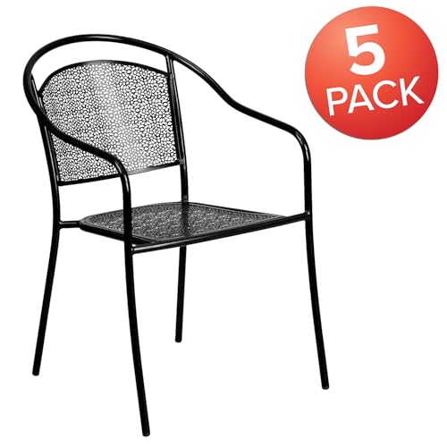 Flash Furniture Commercial Grade Black Indoor-Outdoor Steel Patio Arm Chair with Round Back