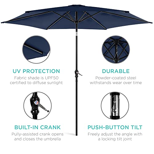 Best Choice Products 10ft Outdoor Patio Umbrella, Outdoor Table Umbrella, Yard Umbrella, Market Umbrella with 8 Sturdy Ribs, Push Button, Tilt and Crank - Navy Blue