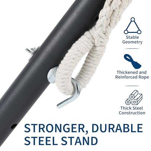 Double Hammock with Steel Stand - 2 Person Hammock Bed Indoor Outdoor, Brazilian-Style, with Carry Bag, 450lb Capacity, Portable & Easy Assembly, Coffee