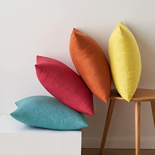 MIULEE Pack of 4 Decorative Outdoor Throw Pillow Covers Linen Waterproof Pillow Covers Summer Farmhouse Cushion Cases for Patio Garden Tent Balcony Couch Sofa 18x18 Inch Red/Turquoise