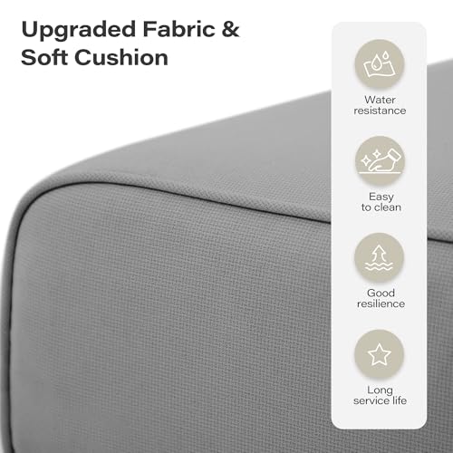 EO Living 5-Piece Modular Outdoor Patio Furniture Set, PE Rattan Sectional Conversation Sofa with Tempered Glass Table and Machine-Washable Cushions (Grey)