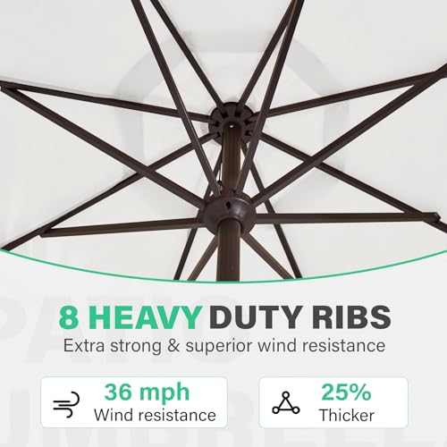 JEAREY 9 FT Patio Umbrella Outdoor, Table Umbrellas Market Umbrella w/Push Button Tilt/Crank, 8 Sturdy Ribs(Cream White)