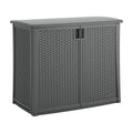 Suncast Resin Outdoor Storage Cabinet, Cool Gray Wicker Resin Outdoor Cabinet, Weatherproof, Lockable Outside Storage for Patio, Deck, Balcony, Porch, Backyard, or Garden, Made in The USA